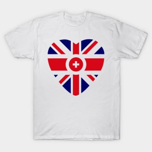 British Swiss Multinational Patriot Flag Series (Heart) T-Shirt